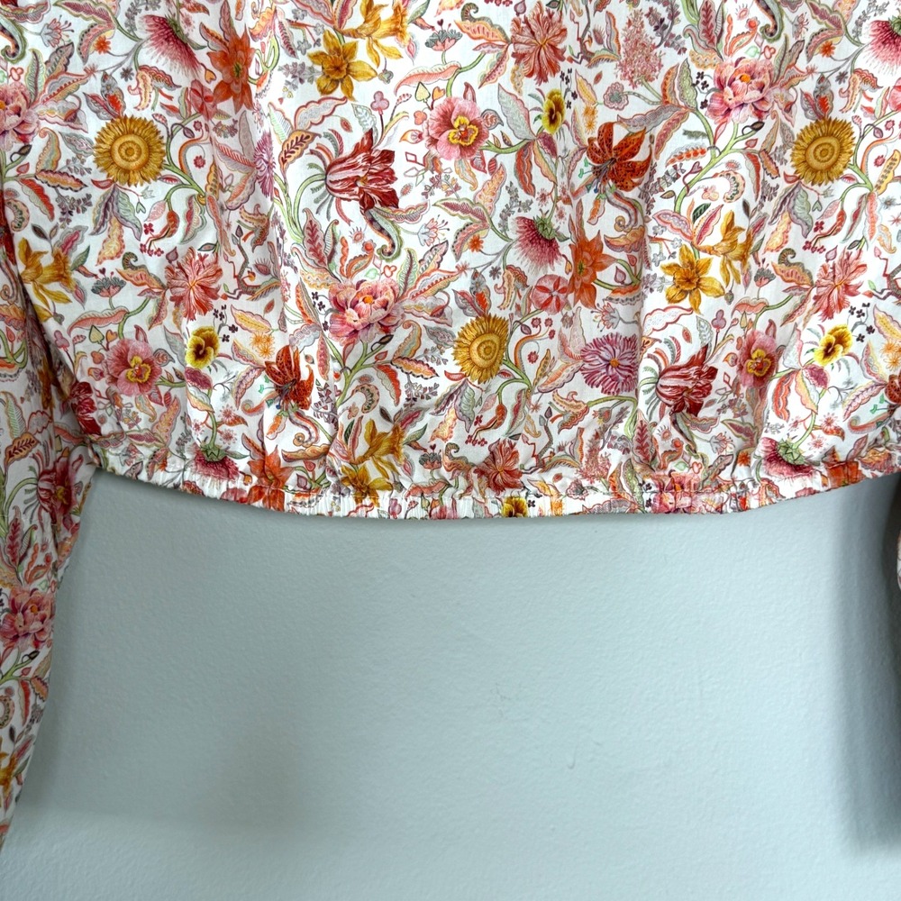 J.Crew Liberty Garden of Life Crop Top Bell Sleeve Floral Cottagecore Cotton SzS - Picture 2 of 10